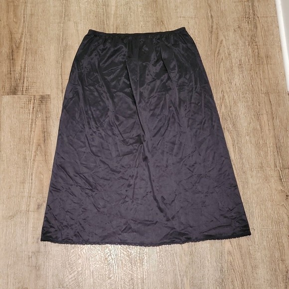 Vanity Fair Vintage Midi Skirt Slip ~ Sz M ~ Black ~ Elastic Waist - Picture 1 of 4